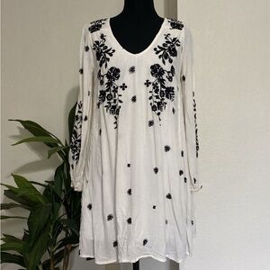 Free People Sz S Oxford Embroidered Boho Swing Dress Ivory Open Back